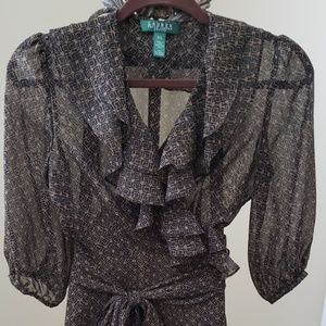 Ralph Lauren Womens Ruffle Front Wrap Blouse PS